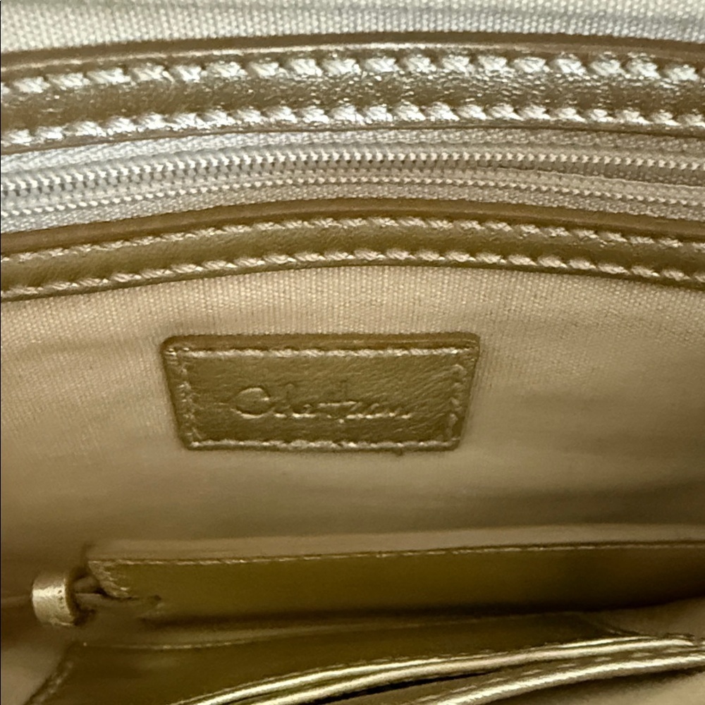 Cole Haan Clutch Bag Woven Braided Canvas Gold Natural Leather Envelope purse - Picture 3 of 5